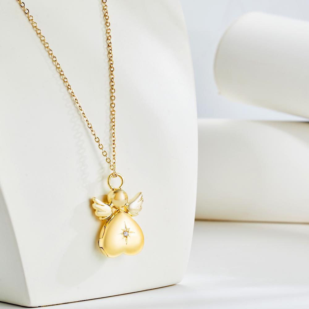 Collana Con Medaglione Con Foto Ciondolo Con Angelo Placcato In Oro 14k Regalo Di San Valentino - soufeelit