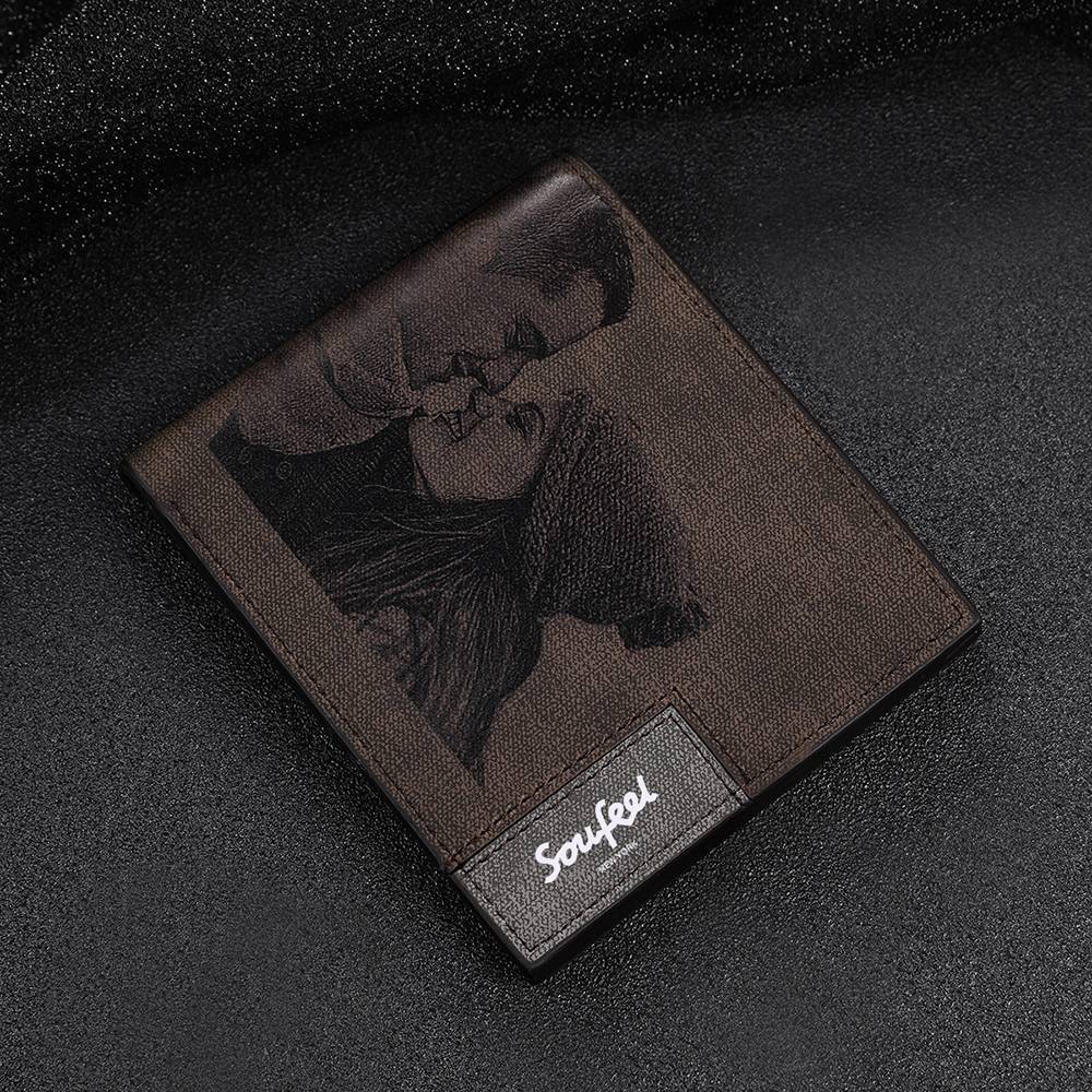 Portafoglio da uomo inciso con foto con scritta personalizzata bifold - Regalo in pelle color caffè per uomo&Personalizzare Un Portafoglio