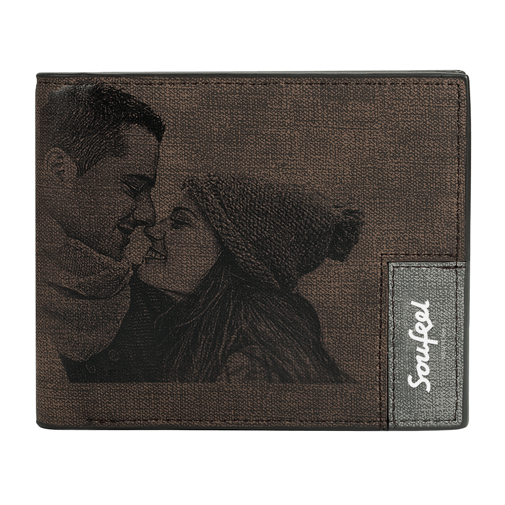 Portafoglio da uomo inciso con foto con scritta personalizzata bifold - Regalo in pelle color caffè per uomo&Personalizzare Un Portafoglio