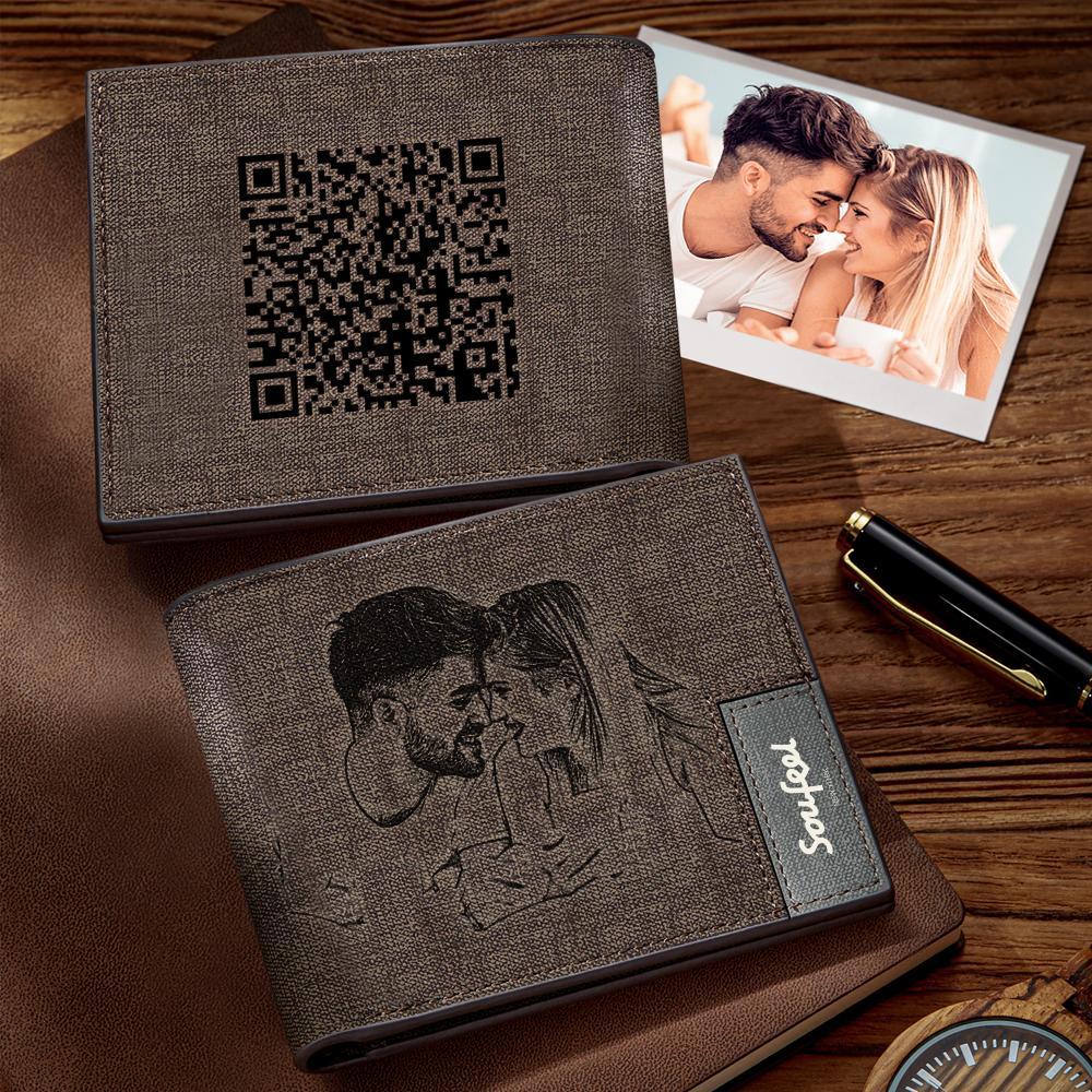 Portafoglio Codice Qr Scansionabile Portafoglio Con Foto Incisa Link Personalizzato Regali Commemorativi - soufeelit -Personalizzare Un Portafoglio