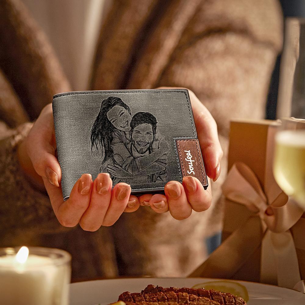 Portafoglio da uomo inciso con foto con scritta personalizzata bifold - Regalo in pelle color caffè per uomo&Personalizzare Un Portafoglio