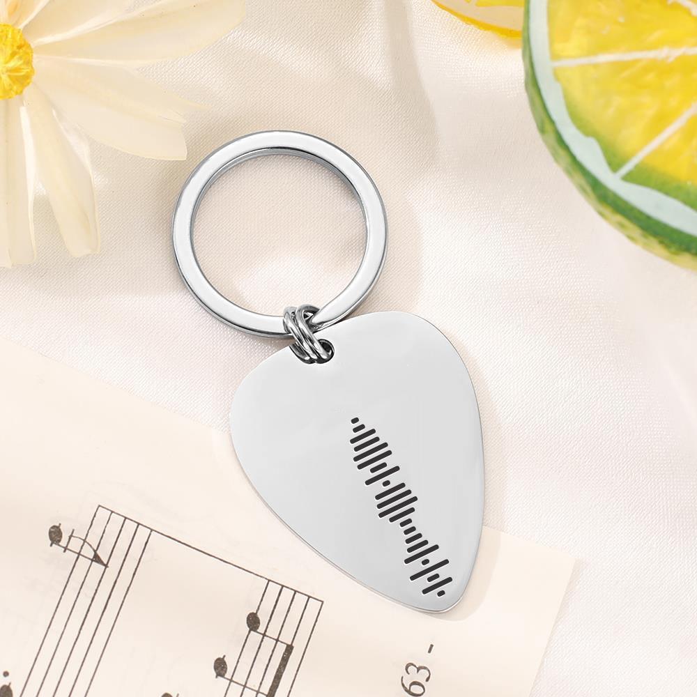 Scannable Spotify Code Guitar Pick Keychain, Engraved Custom Music Song Keychain Gifts for Him - soufeelus