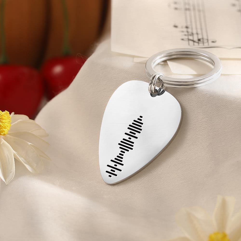 Scannable Spotify Code Guitar Pick Keychain, Engraved Custom Music Song Keychain Gifts for Him - soufeelus