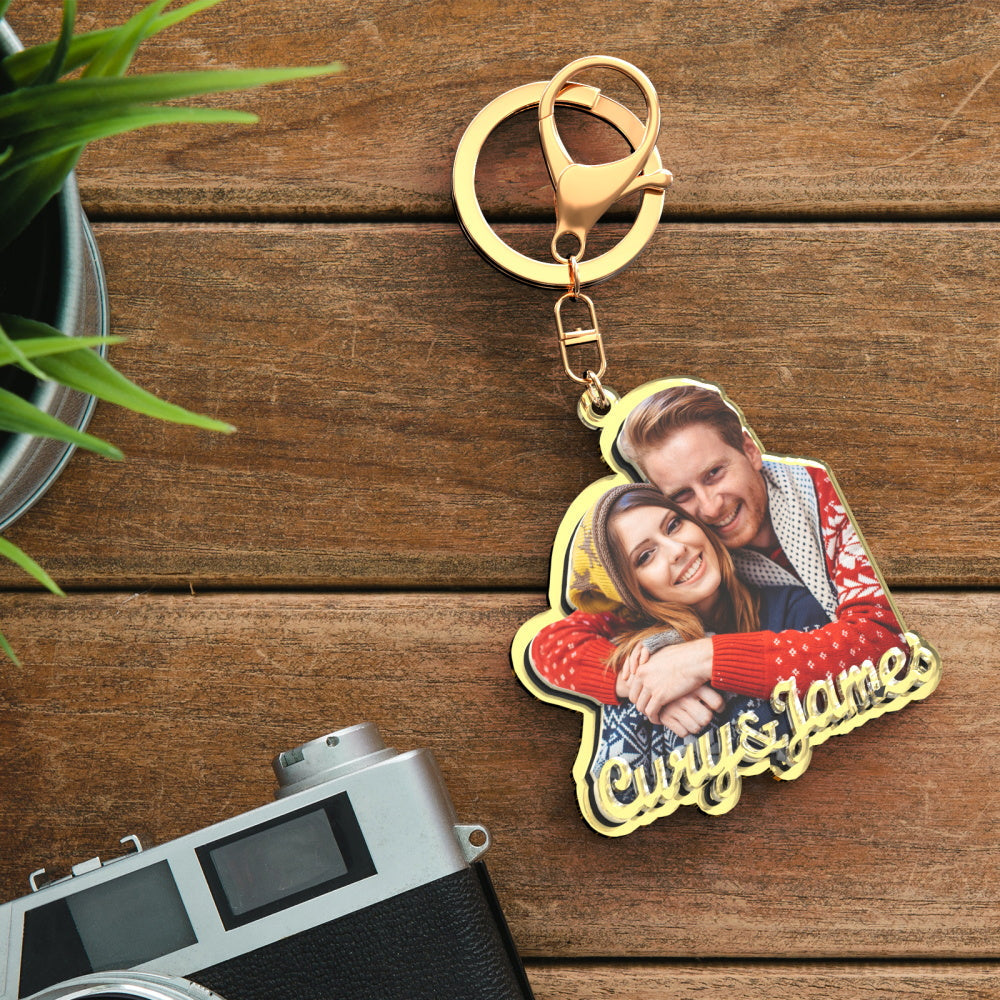 Portachiavi in ​​oro con foto personalizzata Regalo squisito portachiavi personalizzato per coppia per lei -
