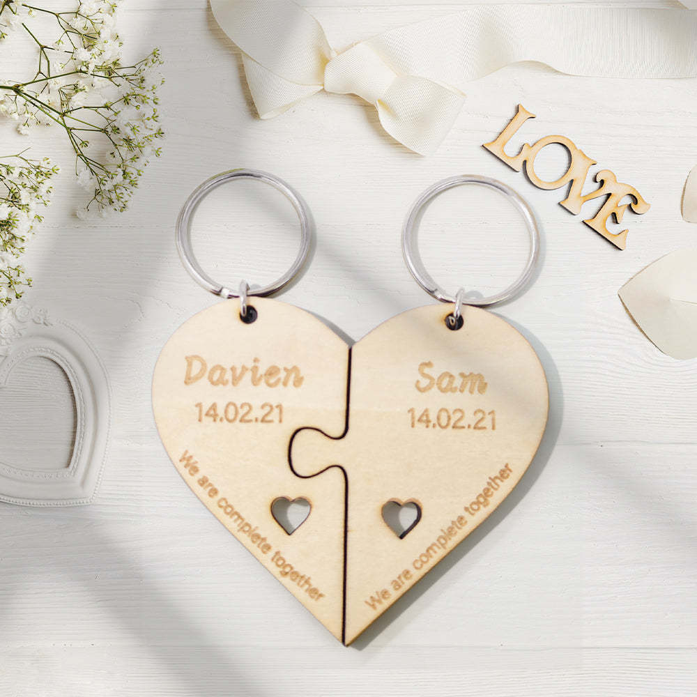 Set Portachiavi Puzzle Personalizzato Con Incisione Jigsaw A Forma Di Cuore Portachiavi Regalo Per Gli Amanti - soufeelit