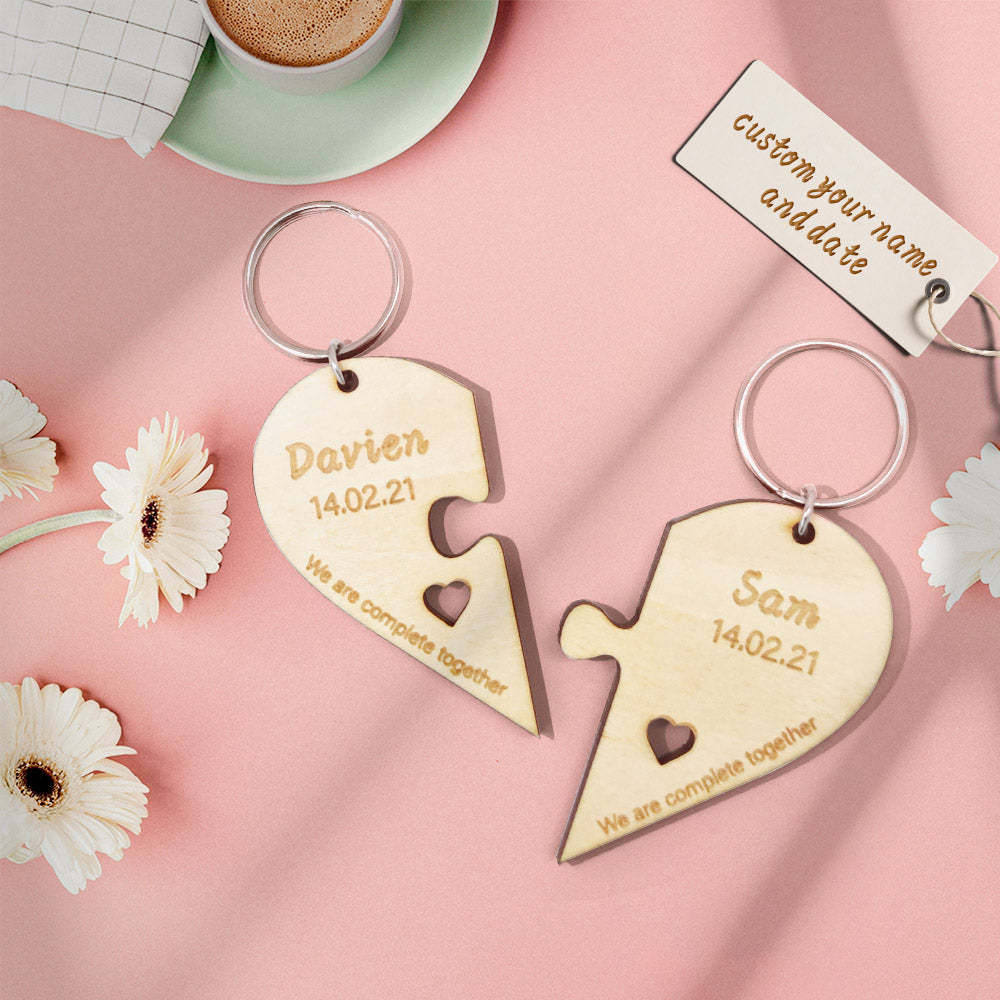 Set Portachiavi Puzzle Personalizzato Con Incisione Jigsaw A Forma Di Cuore Portachiavi Regalo Per Gli Amanti - soufeelit