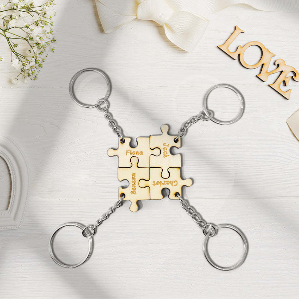 Set Portachiavi Puzzle Personalizzato Inciso 4 Pezzi Portachiavi Puzzle Portachiavi In legno - soufeelit