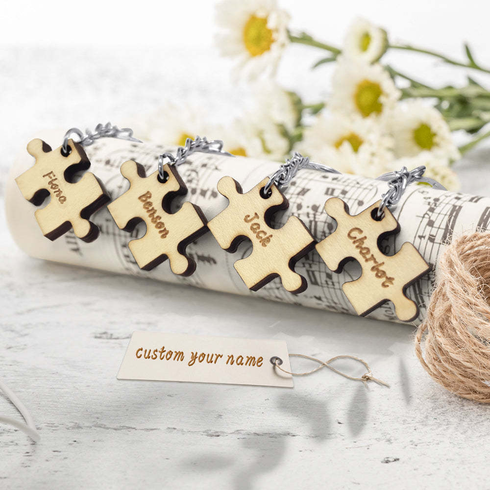 Set Portachiavi Puzzle Personalizzato Inciso 4 Pezzi Portachiavi Puzzle Portachiavi In legno - soufeelit