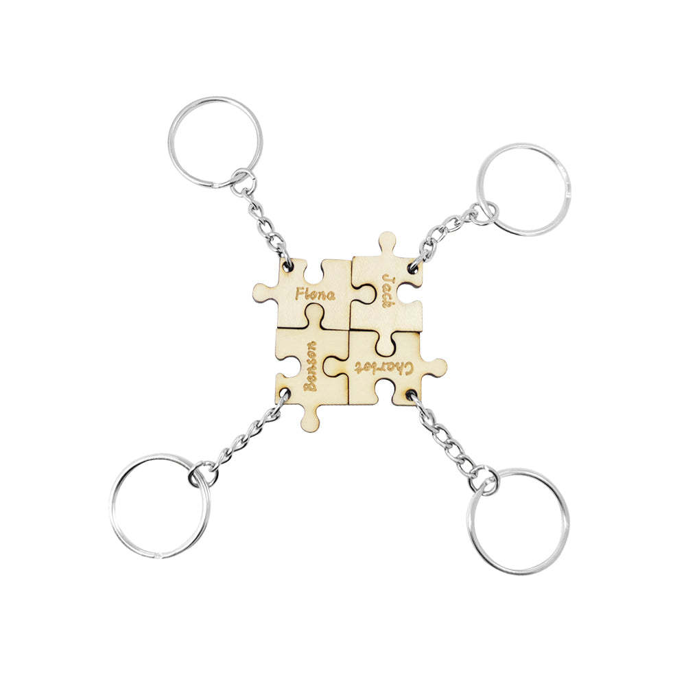 Set Portachiavi Puzzle Personalizzato Inciso 4 Pezzi Portachiavi Puzzle Portachiavi In ​​legno - soufeelit