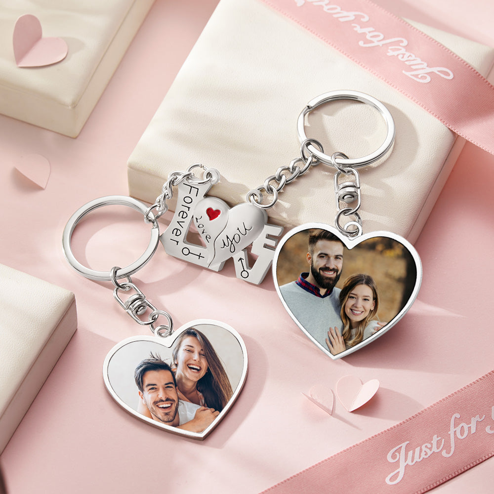 Custom Photo Couple Keychain Heart Shaped Pendant Creative Keychain Gift for Love - soufeelit