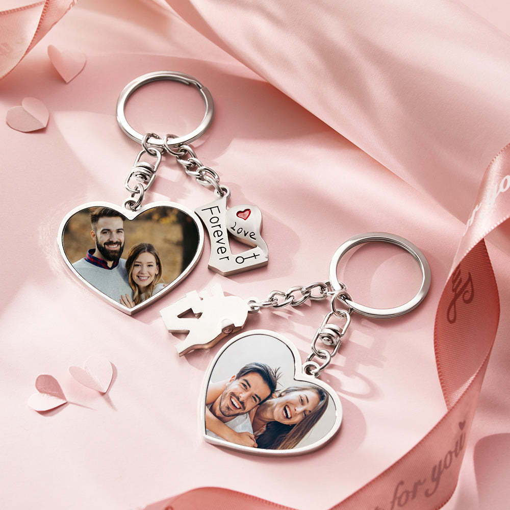 Custom Photo Couple Keychain Heart Shaped Pendant Creative Keychain Gift for Love - soufeelit