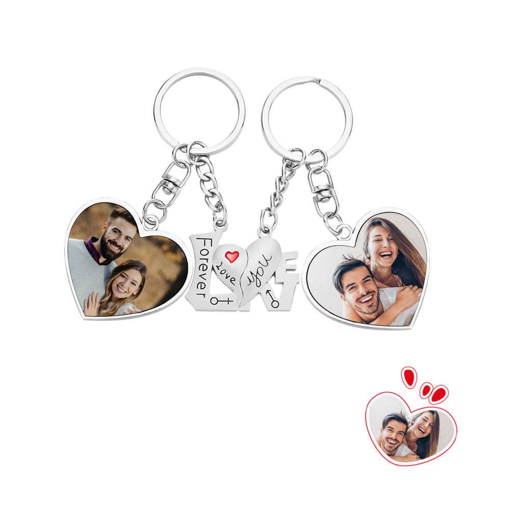 Custom Photo Couple Keychain Heart Shaped Pendant Creative Keychain Gift for Love - soufeelit
