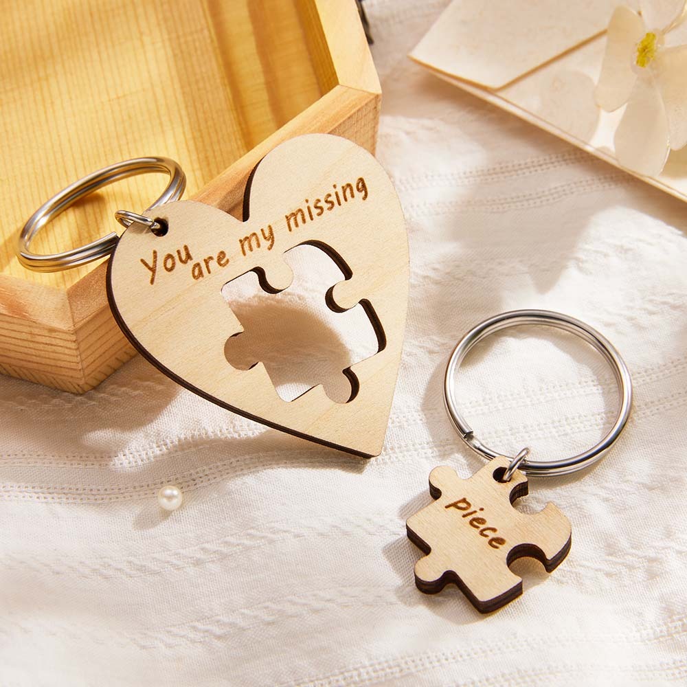 Portachiavi Con Incisione Personalizzata Puzzle Love Regali In Legno - soufeelit