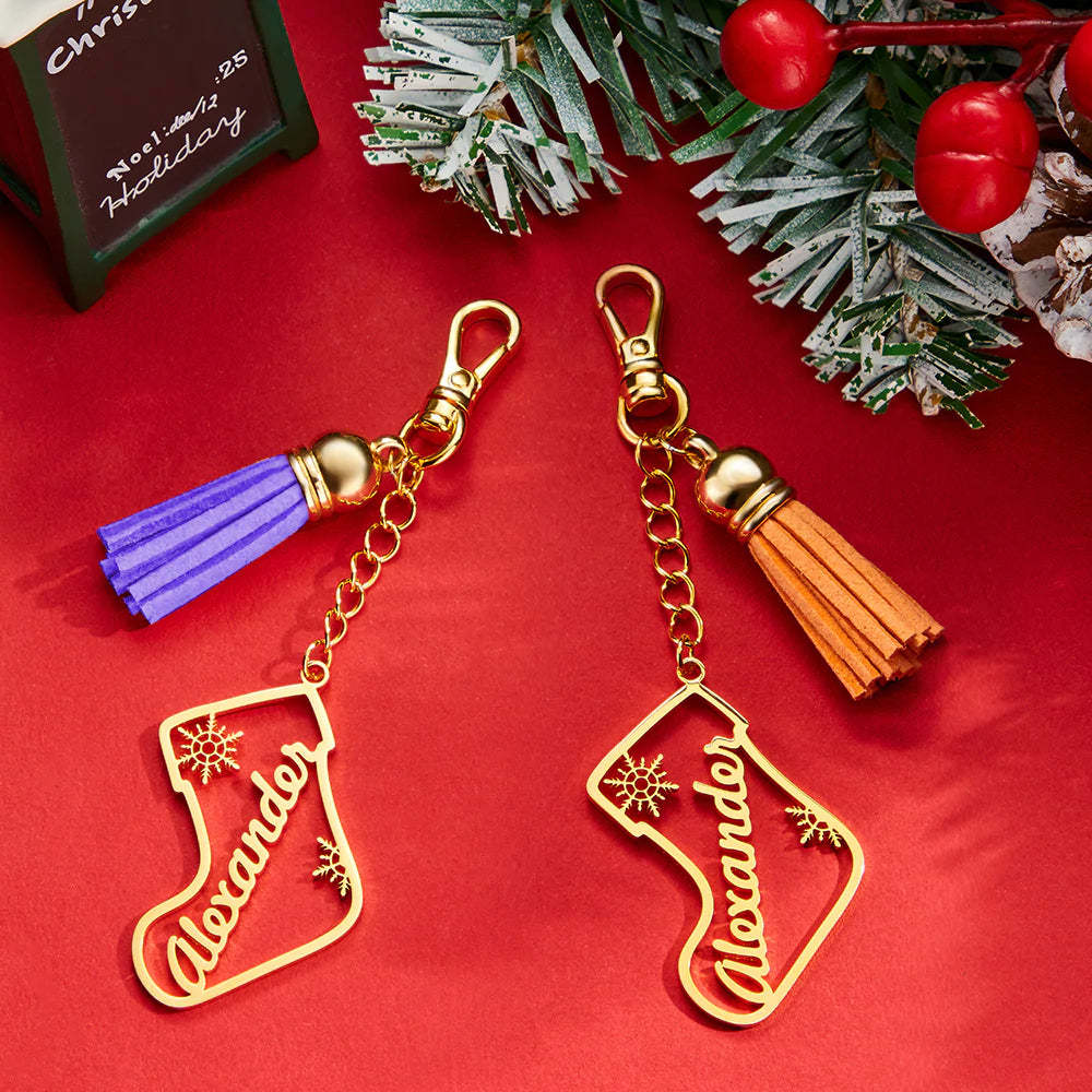 Portachiavi Con Nappa Con Nome Personalizzato Ornamento Calza Personalizzato Regali Per Il Giorno Di Natale - soufeelit