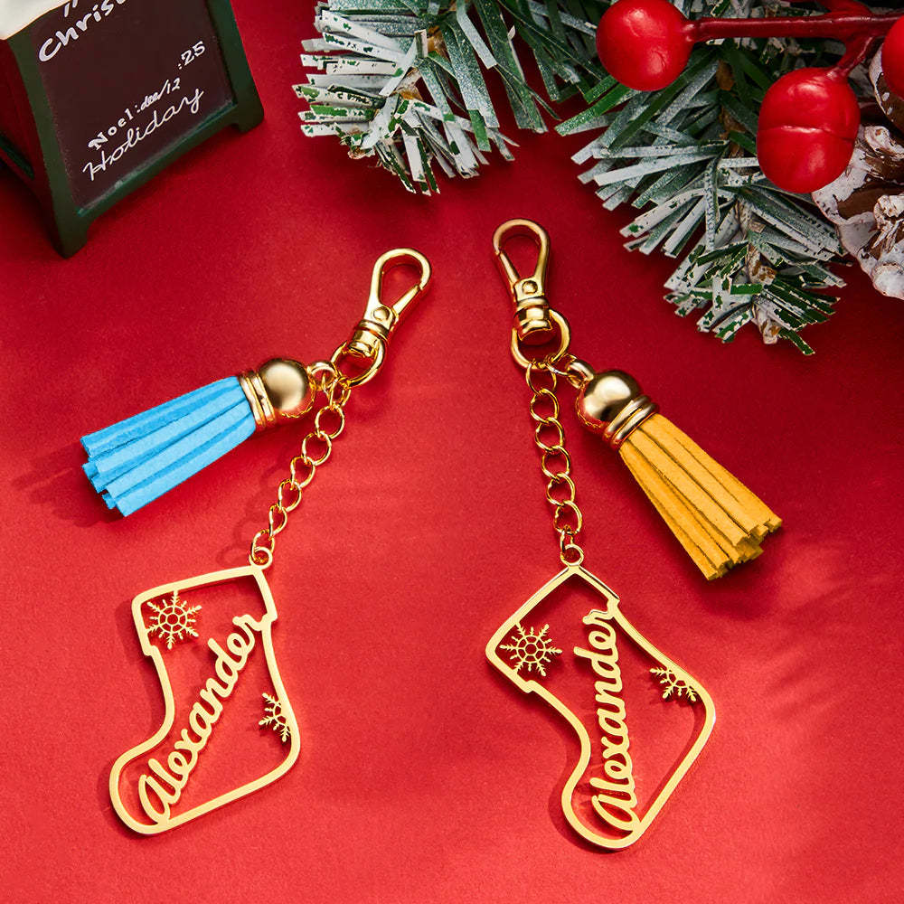 Portachiavi Con Nappa Con Nome Personalizzato Ornamento Calza Personalizzato Regali Per Il Giorno Di Natale - soufeelit