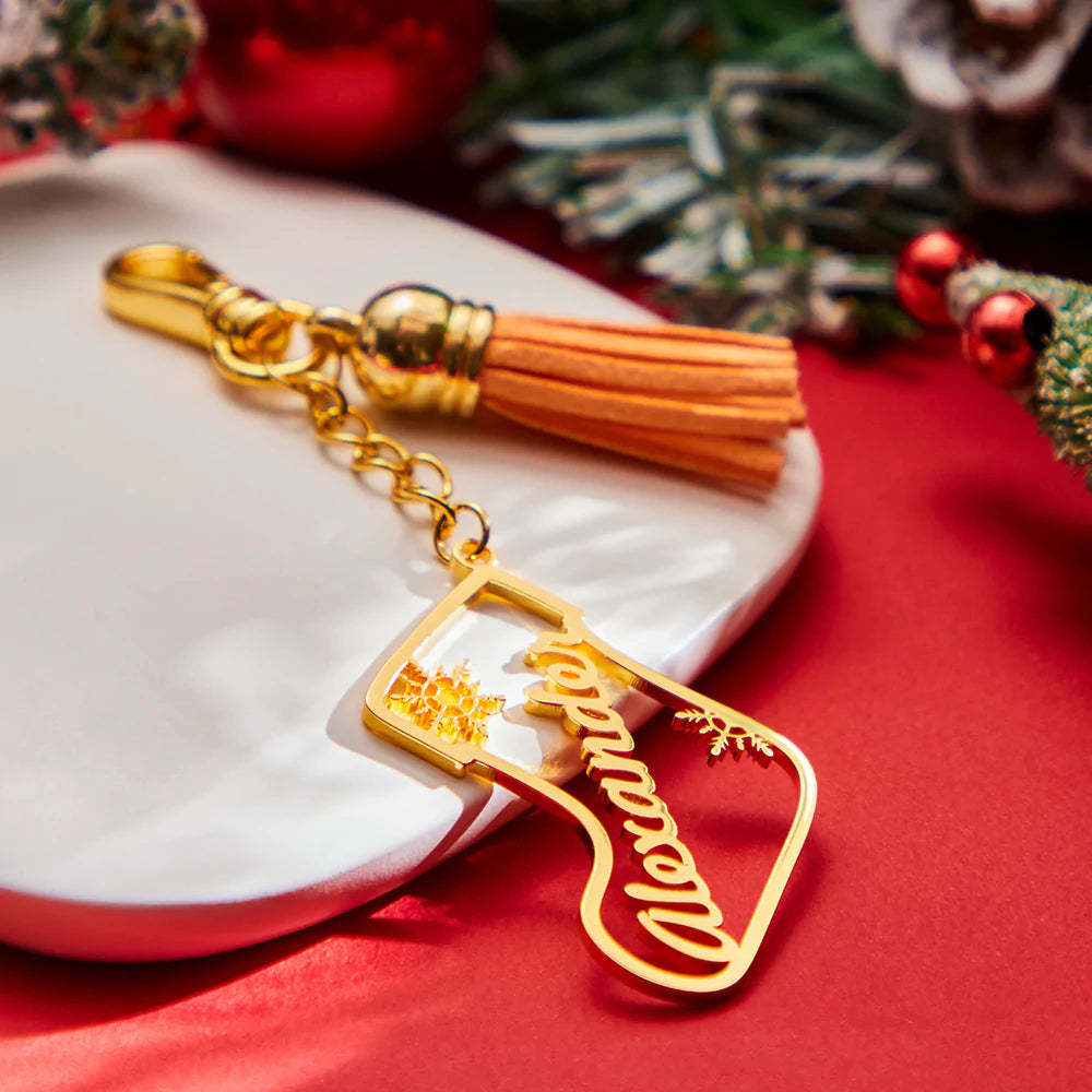 Portachiavi Con Nappa Con Nome Personalizzato Ornamento Calza Personalizzato Regali Per Il Giorno Di Natale - soufeelit