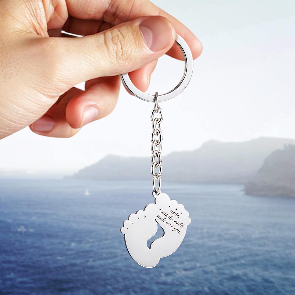 Custom Photo Feet Shape Silver Keychain - soufeelus