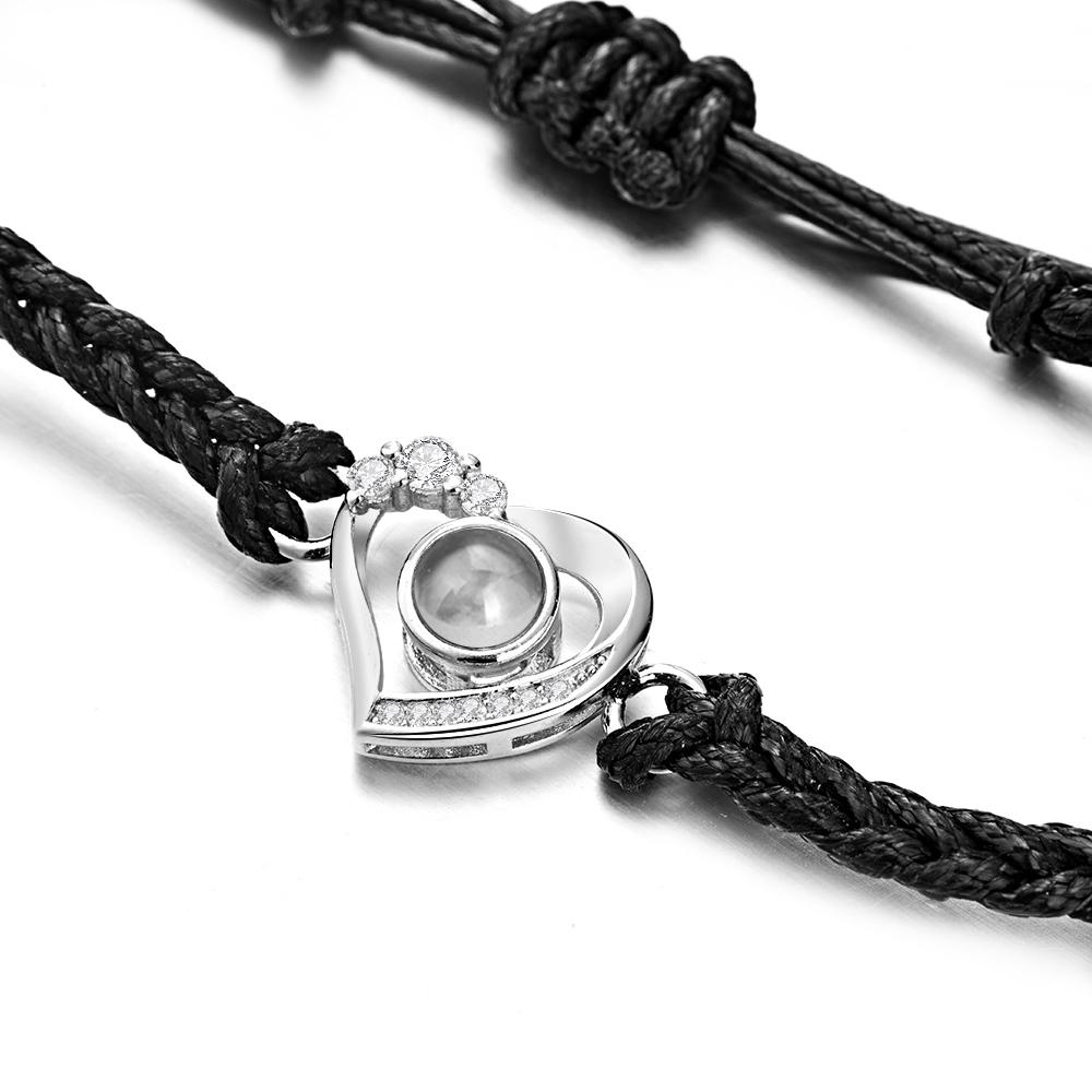 Braccialetto Di Corda Intrecciata A Mano Con Cuore Inclinato Con Proiezione Di Foto Personalizzate - soufeelit