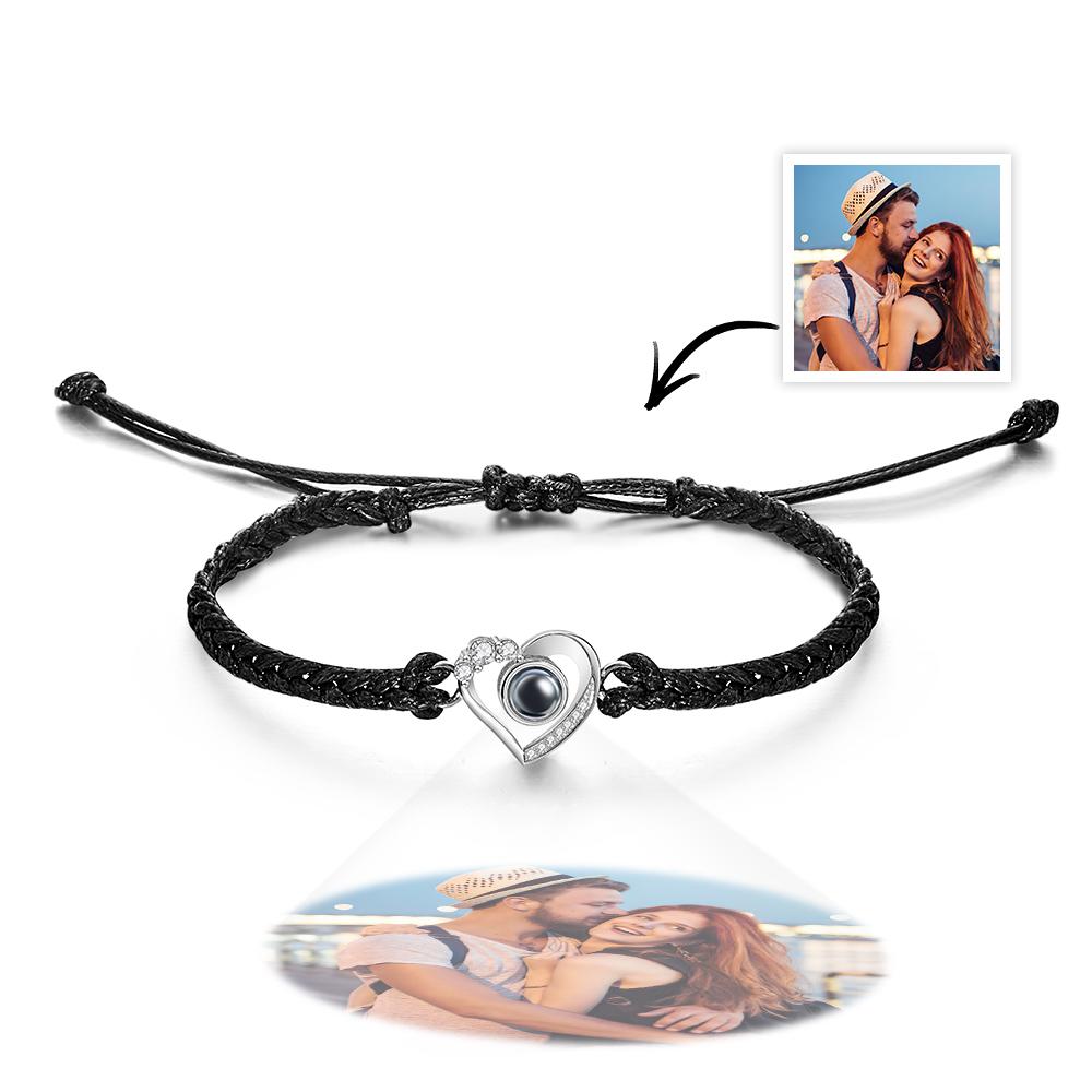 Braccialetto Di Corda Intrecciata A Mano Con Cuore Inclinato Con Proiezione Di Foto Personalizzate - soufeelit