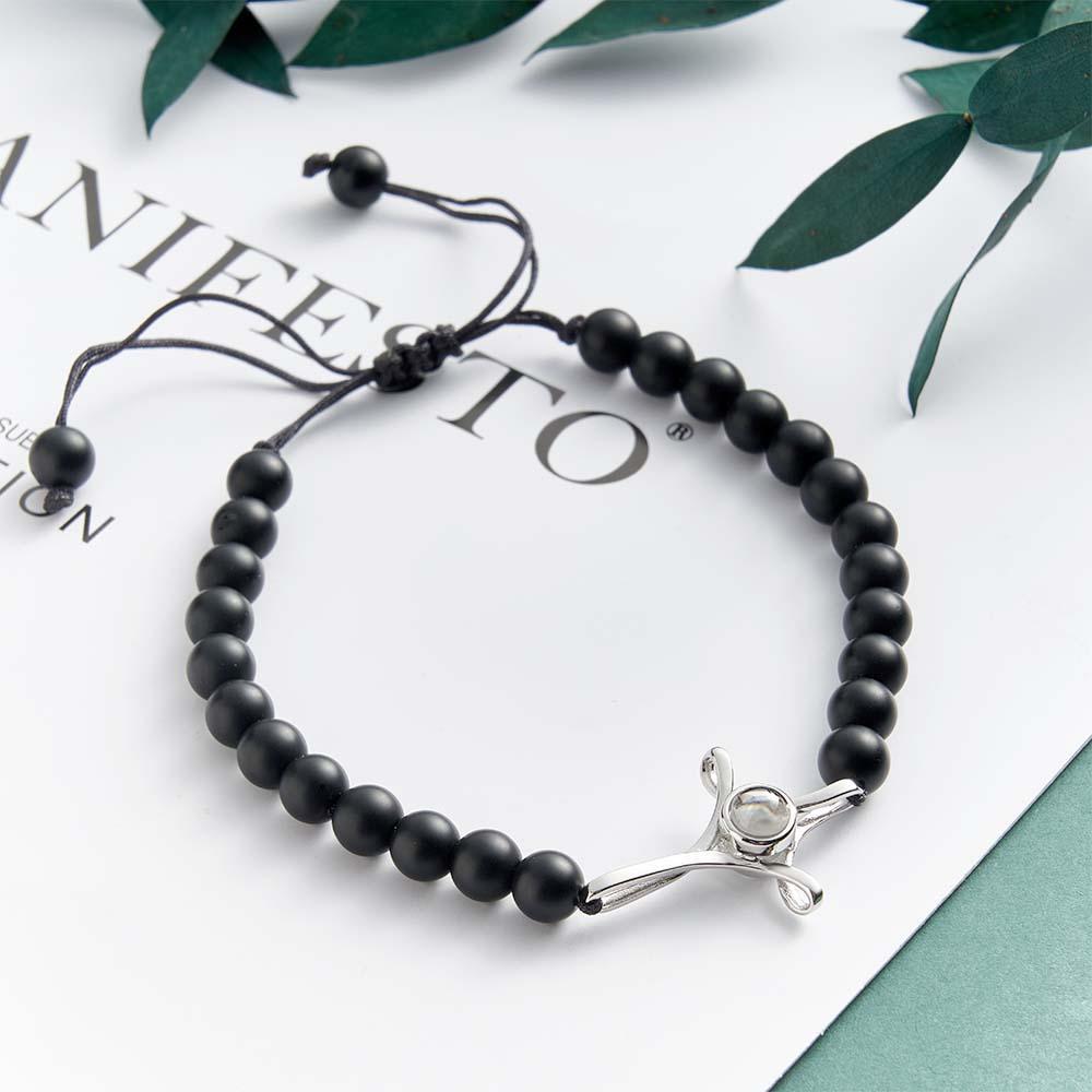 Braccialetto Personalizzato Con Perline Di Proiezione Di Foto Con Croce Regalo Commemorativo Per Lei - soufeelit