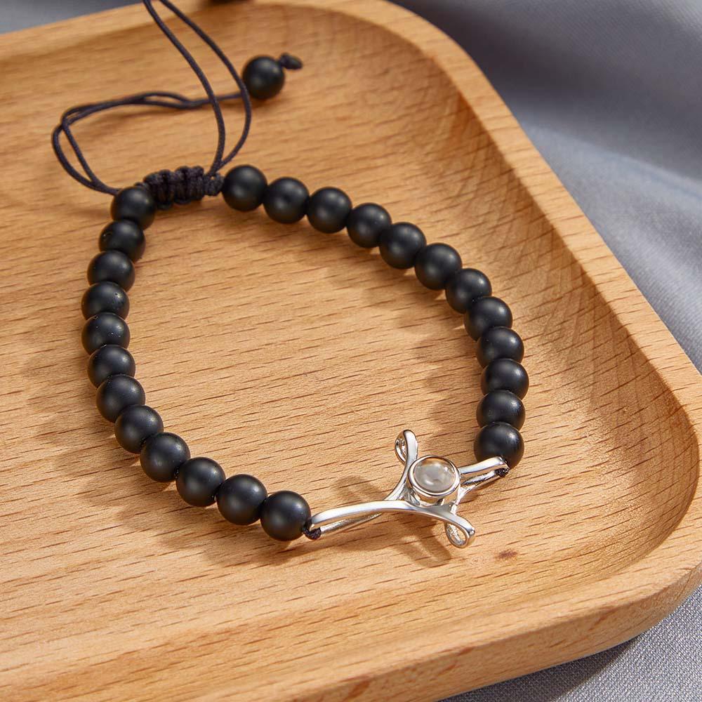 Braccialetto Personalizzato Con Perline Di Proiezione Di Foto Con Croce Regalo Commemorativo Per Lei - soufeelit