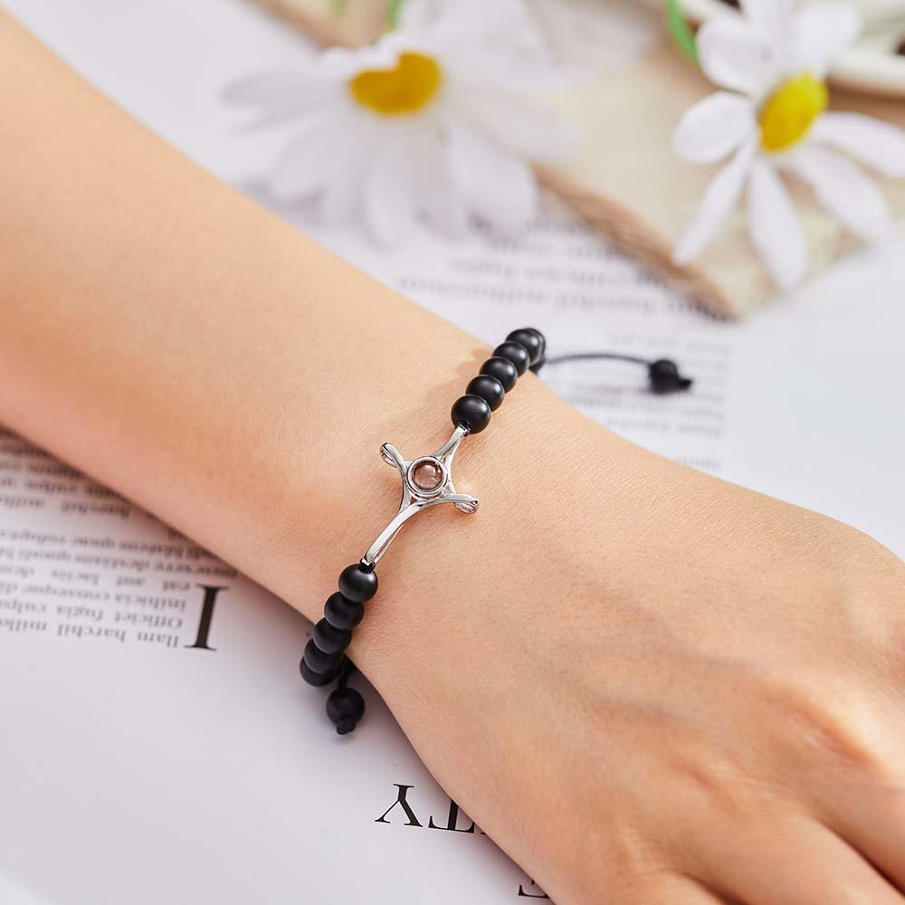 Braccialetto Personalizzato Con Perline Di Proiezione Di Foto Con Croce Regalo Commemorativo Per Lei - soufeelit