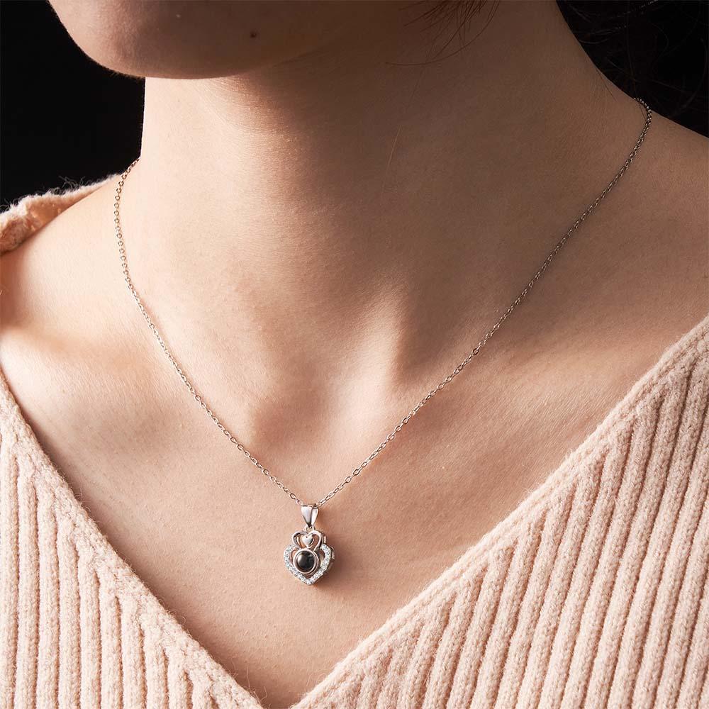 Collana Con Proiezione Di Foto Personalizzate Regali Di Coppia Romantica A Doppio Cuore - soufeelit