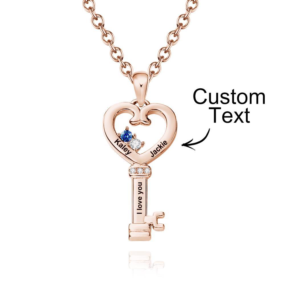 Collana Con Diamanti A Chiave Personalizzata Con Ciondolo A Forma Di Cuore Con Testo, Regalo Per Lei - soufeelit
