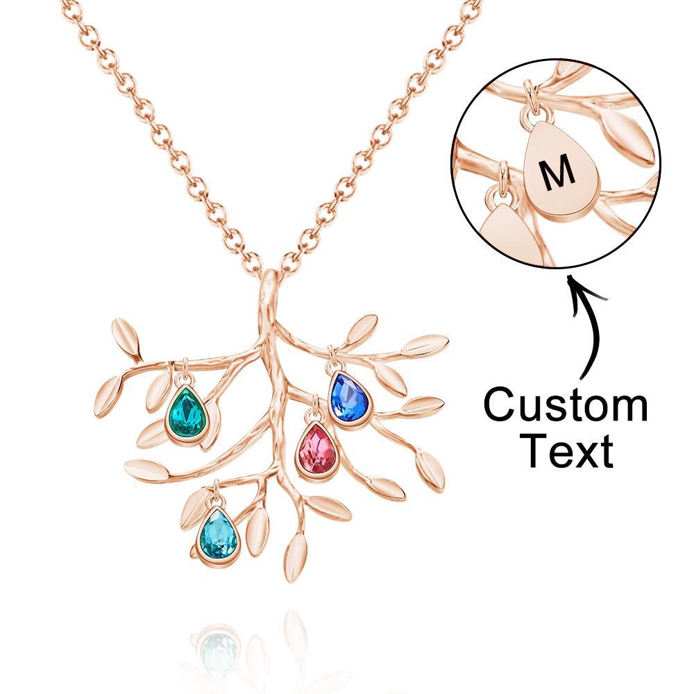 Personalizzato Birthstone Inciso Collana Albero Genealogico Collana Regalo Per Lei - soufeelit