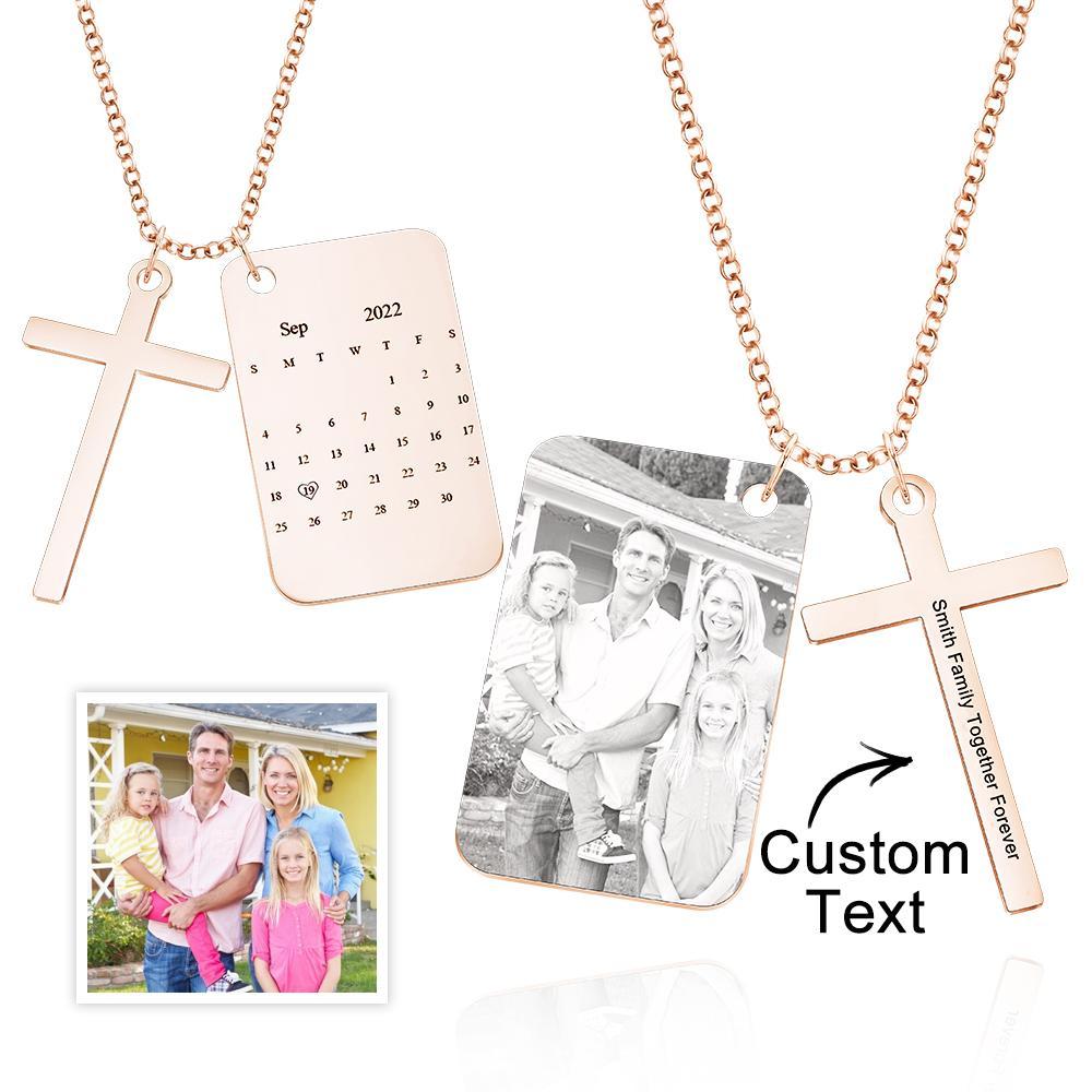 Calendario Fotografico Personalizzato Collana Con Croce In Acciaio Inossidabile Con Incisione Ciondolo Con Messaggio Personalizzato Regalo Per La Festa Del Papà - soufeelit