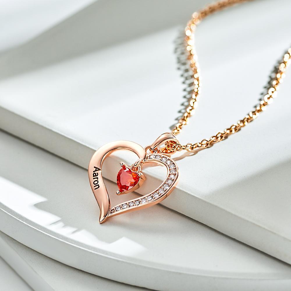 Custom Engraved Necklace Birthstone Heart-shaped Rhinestone Memorial Gifts - soufeelit