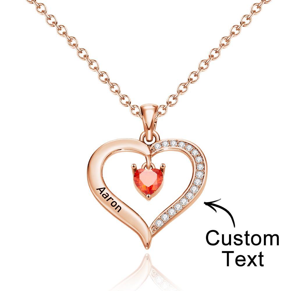 Custom Engraved Necklace Birthstone Heart-shaped Rhinestone Memorial Gifts - soufeelit