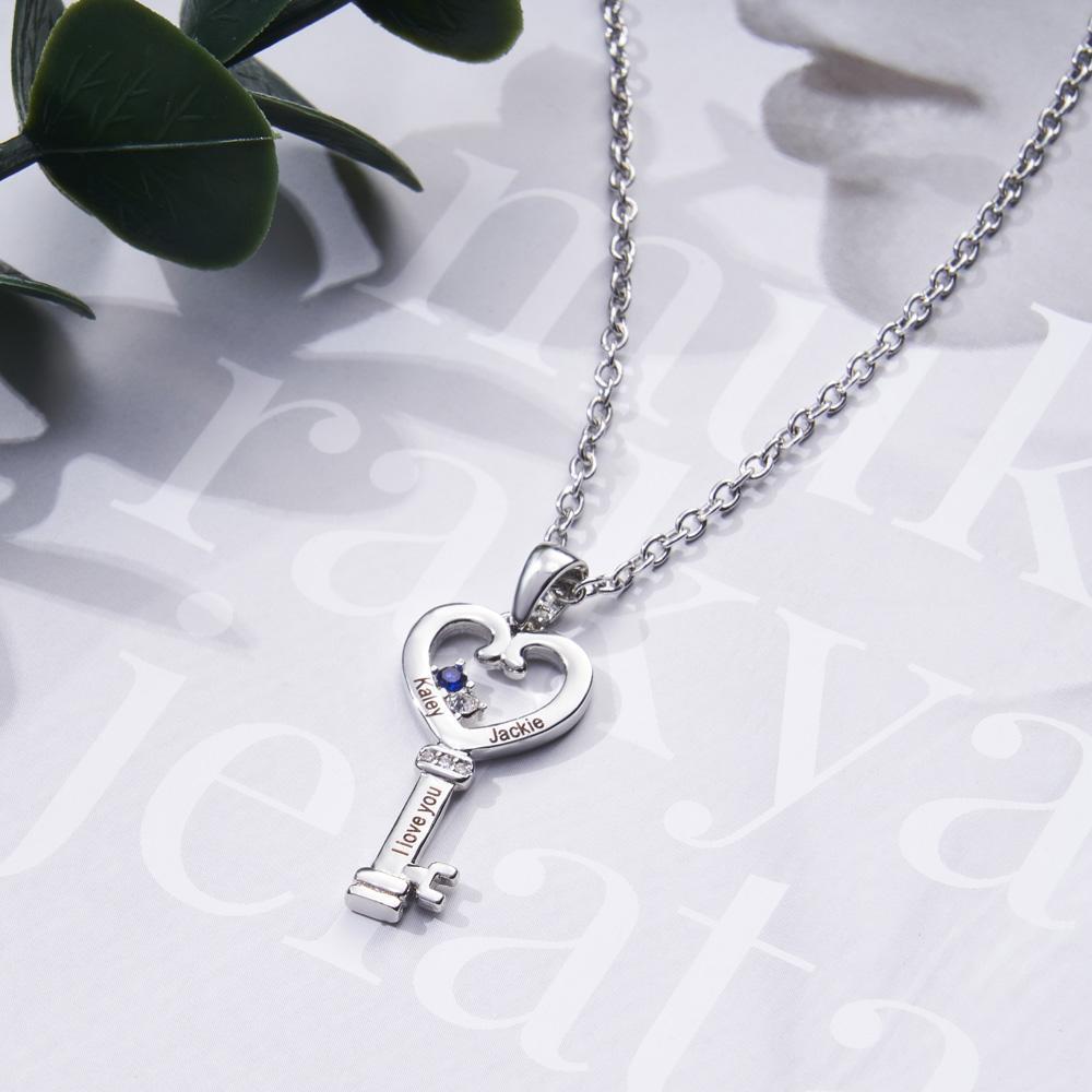 Collana Con Diamanti A Chiave Personalizzata Con Ciondolo A Forma Di Cuore Con Testo, Regalo Per Lei - soufeelit