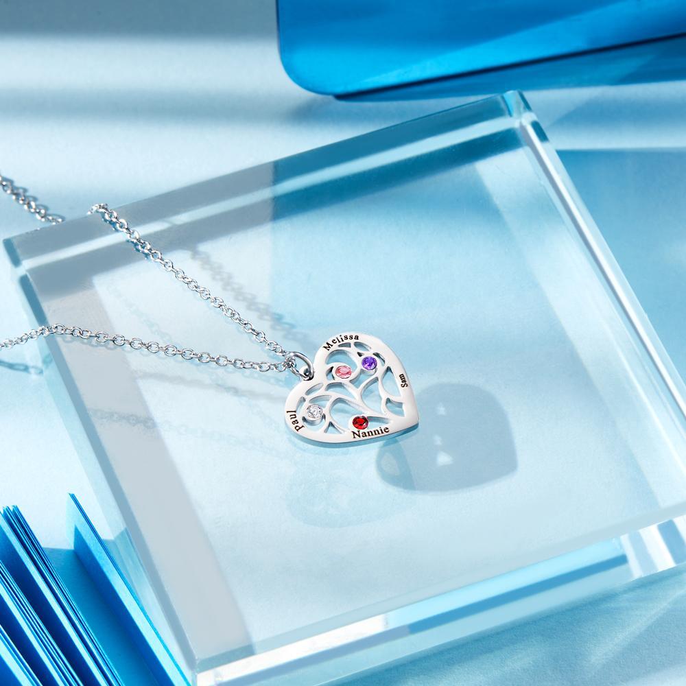 Inciso 1-5 Nomi Birthstone Albero Genealogico Ciondolo A Forma Di Cuore Personalizzato Regali Per Il Giorno Di Natale - soufeelit