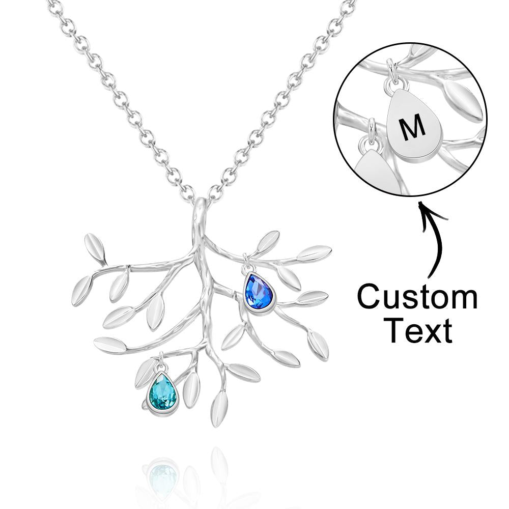 Personalizzato Birthstone Inciso Collana Albero Genealogico Collana Regalo Per Lei - soufeelit