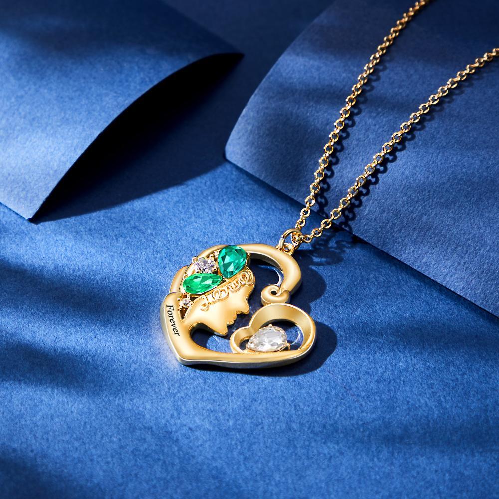 Collana Da Donna Personalizzata Birthstone Regali Personalizzati Con Ciondolo A Forma Di Cuore Inciso - soufeelit