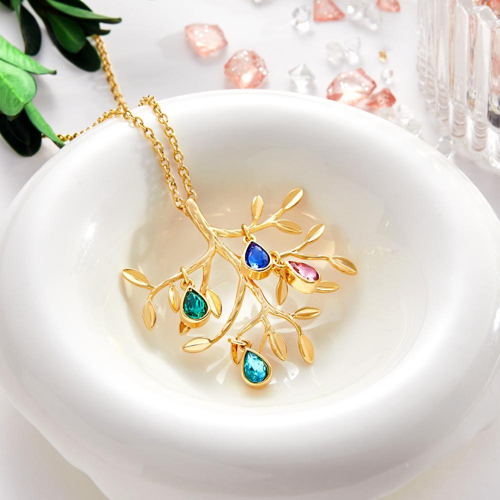 Personalizzato Birthstone Inciso Collana Albero Genealogico Collana Regalo Per Lei - soufeelit