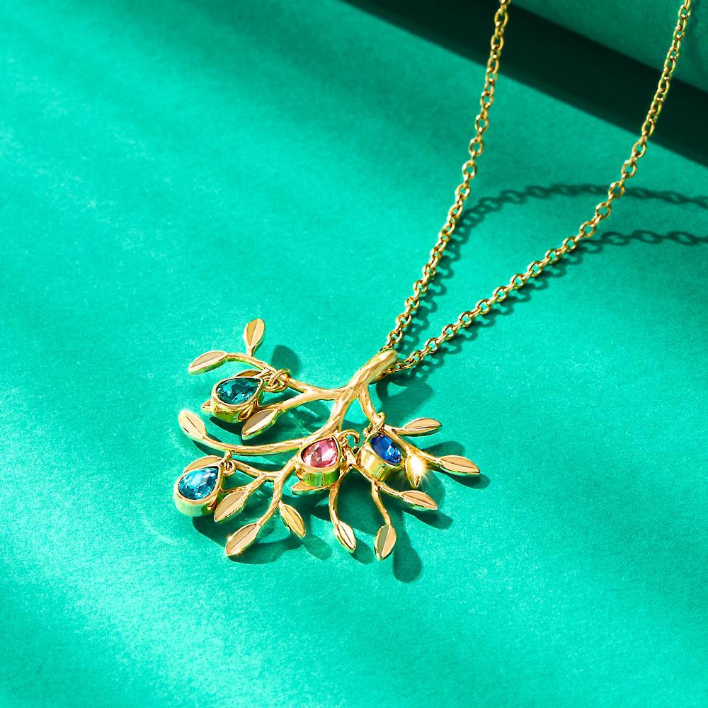 Personalizzato Birthstone Inciso Collana Albero Genealogico Collana Regalo Per Lei - soufeelit