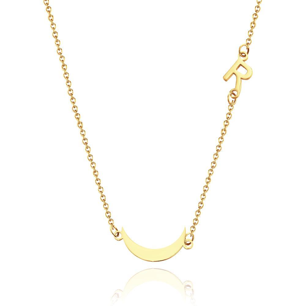 Collana Con Iniziale Luna Incisa Personalizzata Moon Pendant Moon Jewelry
