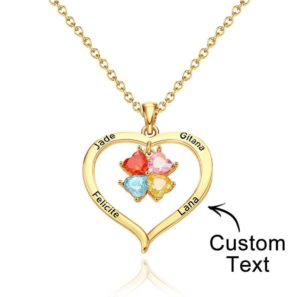 Custom Engraved Necklace Birthstone Heart-shaped Rhinestone Memorial Gifts - soufeelit