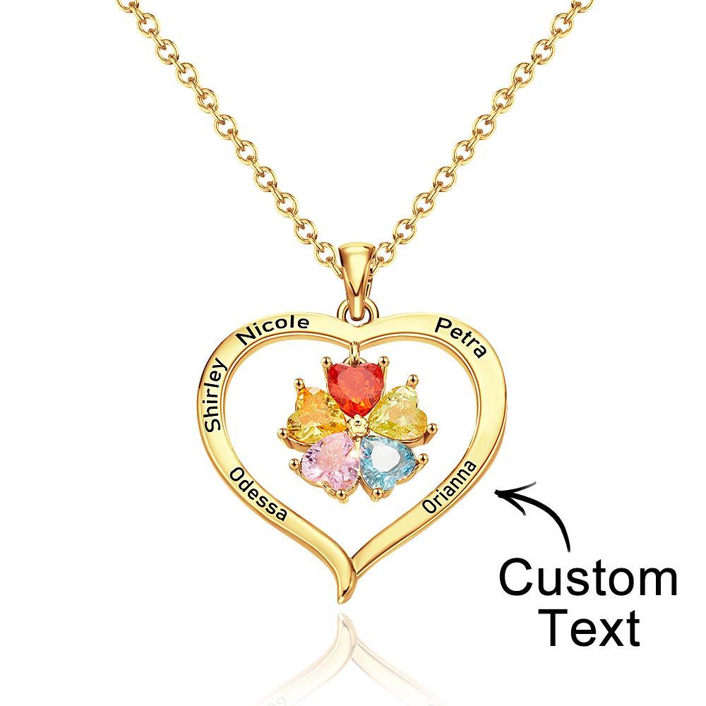 Custom Engraved Necklace Birthstone Heart-shaped Rhinestone Memorial Gifts - soufeelit