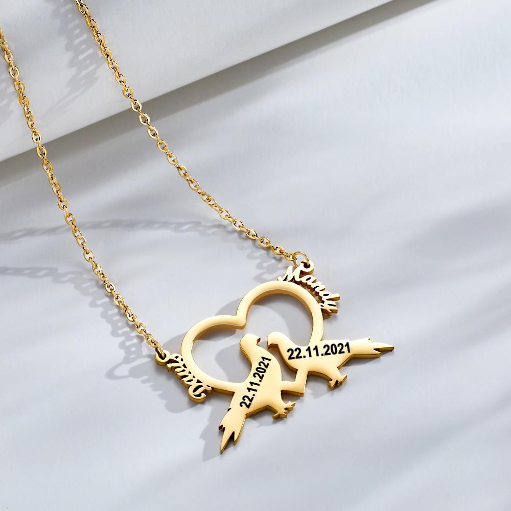 Collana Con Incisione Personalizzata Collana Con Nome Di Cuore Di Uccello D'amore Regalo Per Lei - soufeelit