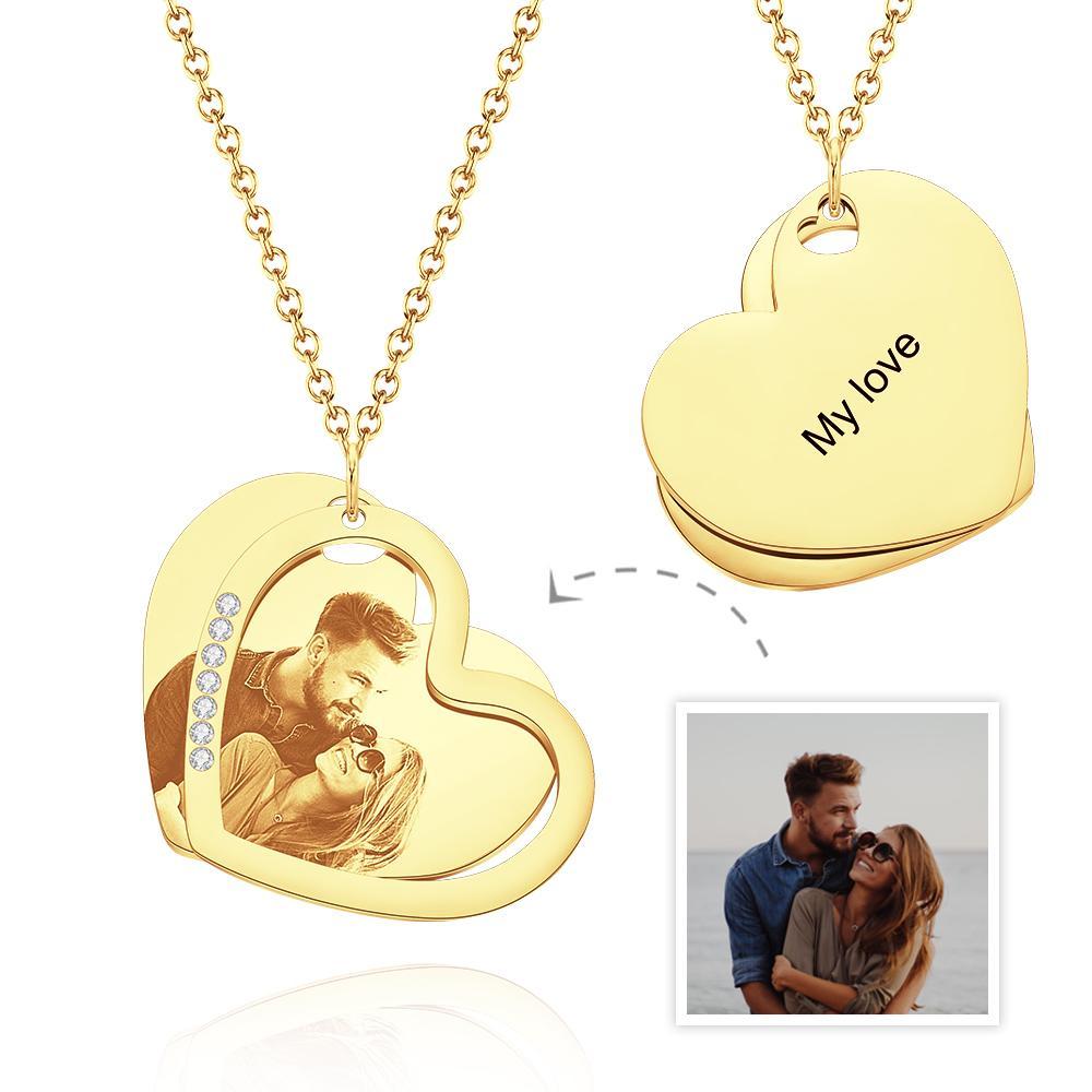 Regali Personalizzati A Forma Di Cuore A Doppio Strato Con Collana Con Foto Incisa - soufeelit