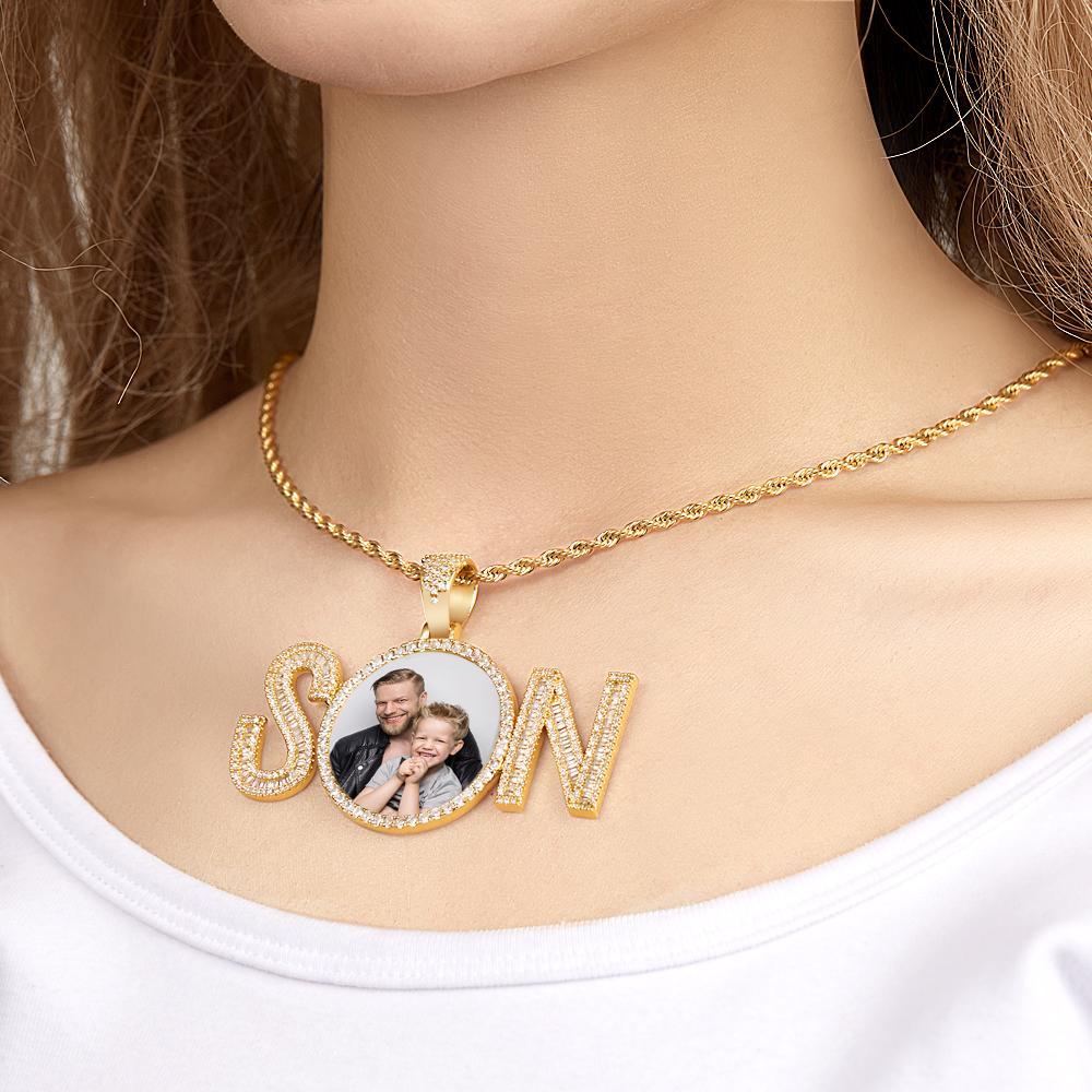 Collana Con Ciondolo In Zircone Con Foto Personalizzata Son Collana Con Ciondolo A Forma Di Lettera - soufeelit