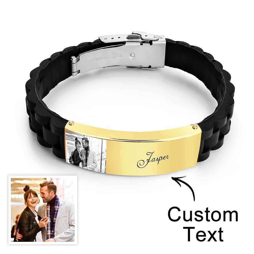 Bracciale In Silicone Con Foto Personalizzata Bracciale Largo Vintage Per Uomo Inciso - soufeelit