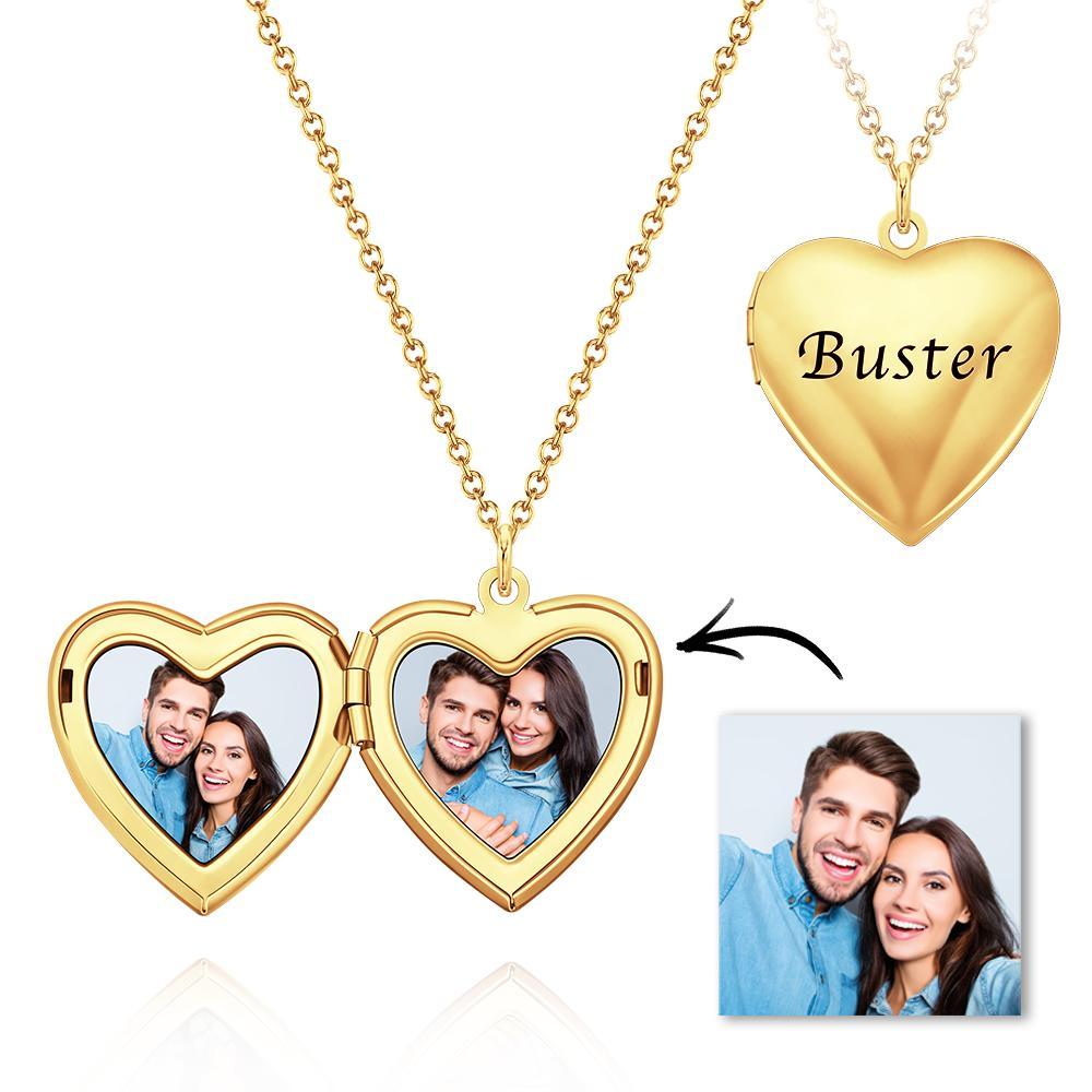 Custom Photo Engraved Necklace Heart-shaped Locket Necklace Creative Gift - soufeelit