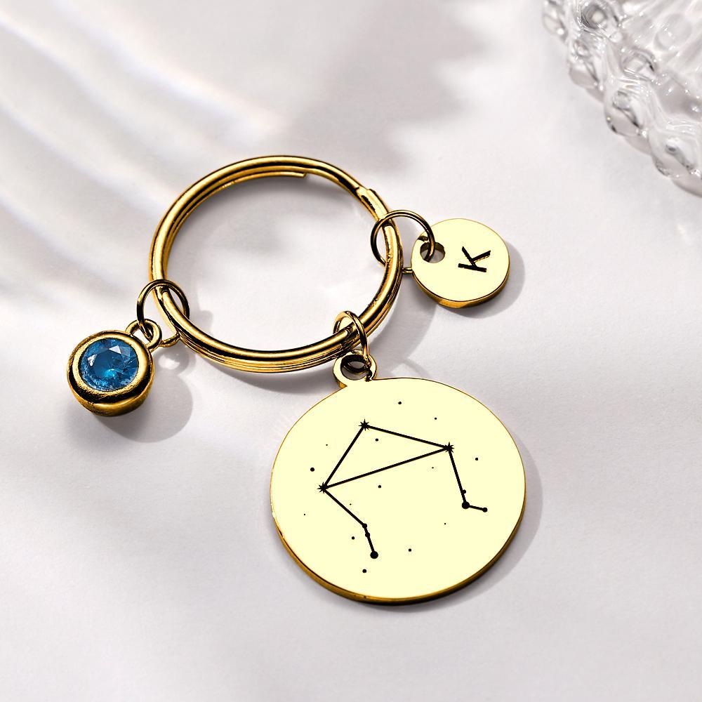 Custom Engraved Words Exchanged Diamond Zodiac Keychain Twelve Different Zodiac Gifts For Her