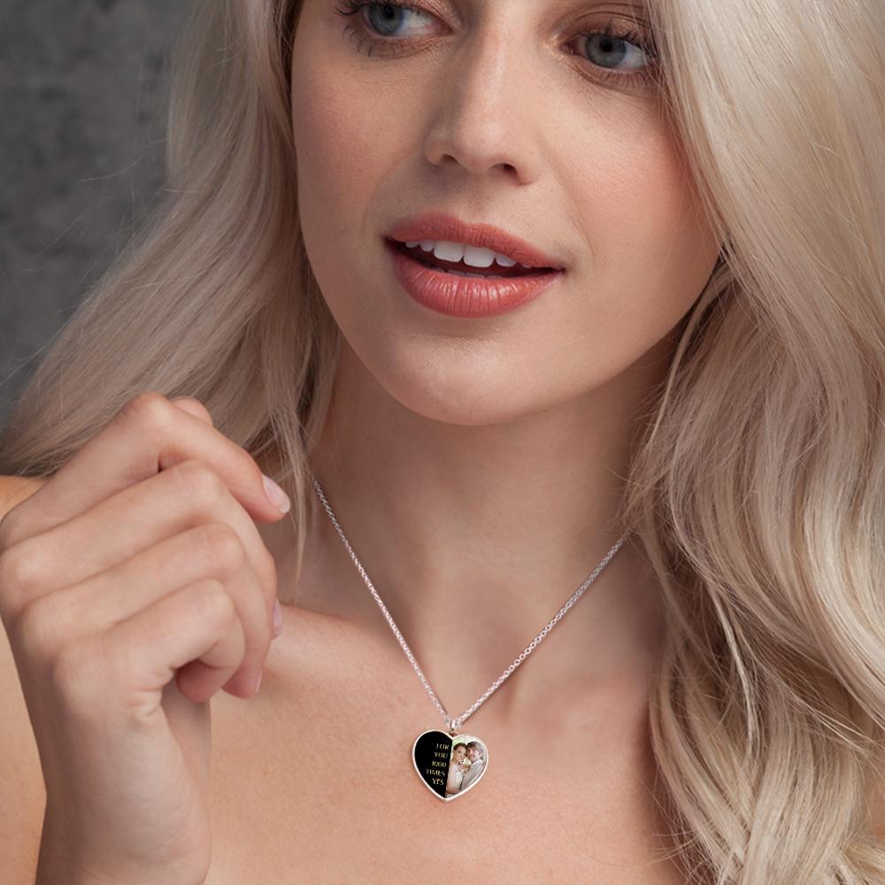 Collana Con Foto A Cuore Incisa Con Parole E Foto Personalizzate A Forma Di Mezzo Cuore - soufeelit