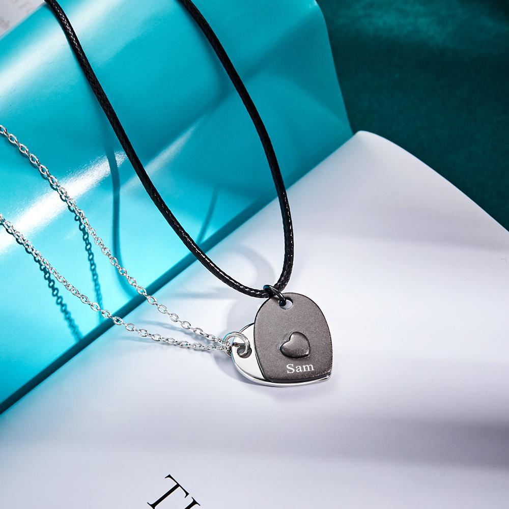 Collana Con Incisione Personalizzata Collana Con Cuore Abbinato Set Regalo Romantico Per Coppia - soufeelit