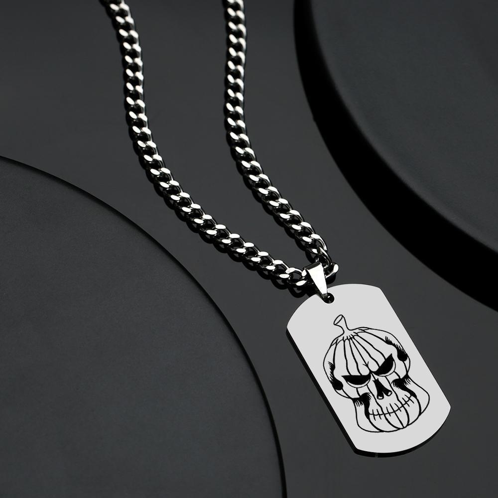 Custom Engnazioni Necklace Pumpkin Skull Halloween Stile Militare Di Lusso